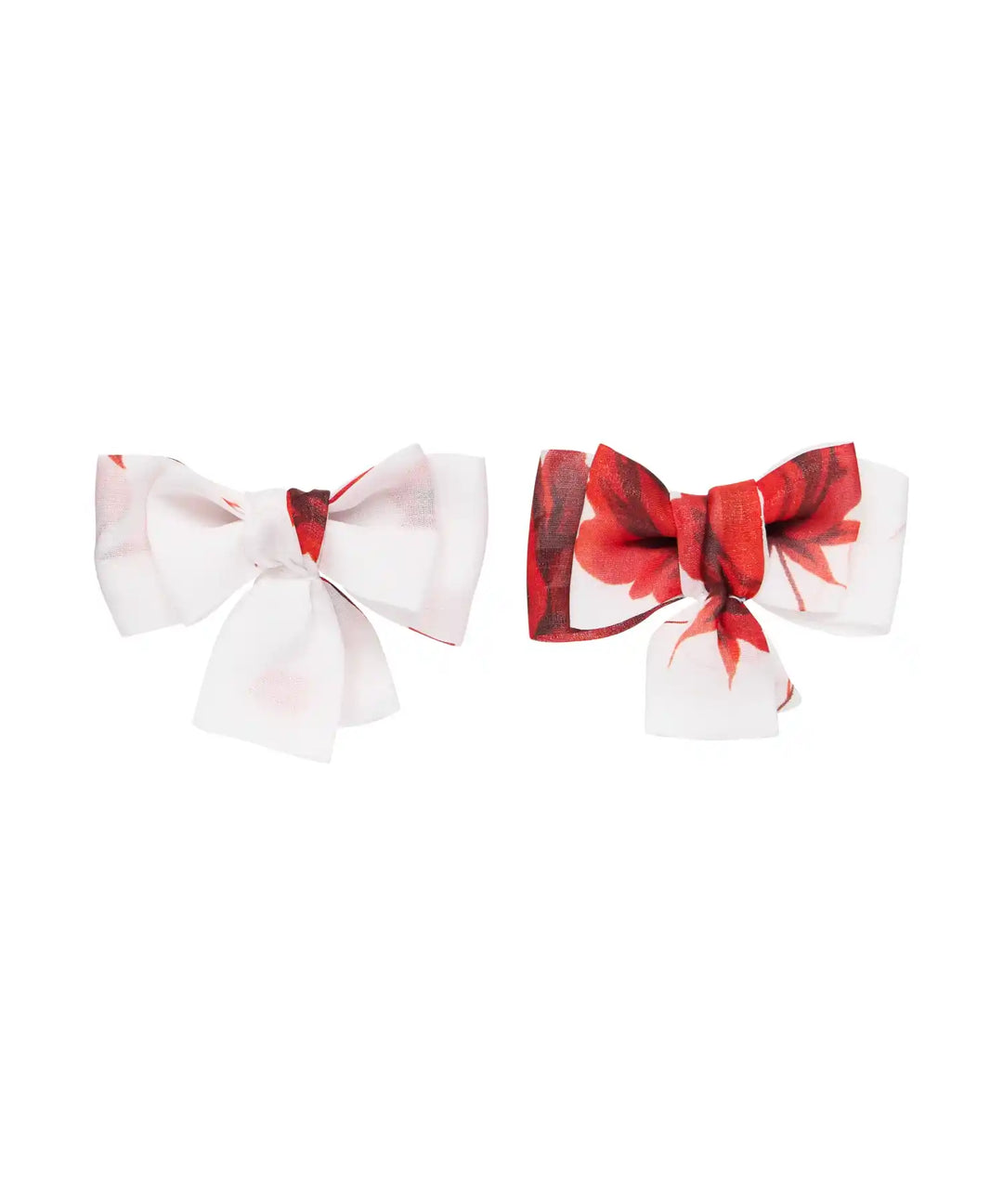 Mimi, children's bow hairclips made of ivory chiffon with red flowers
