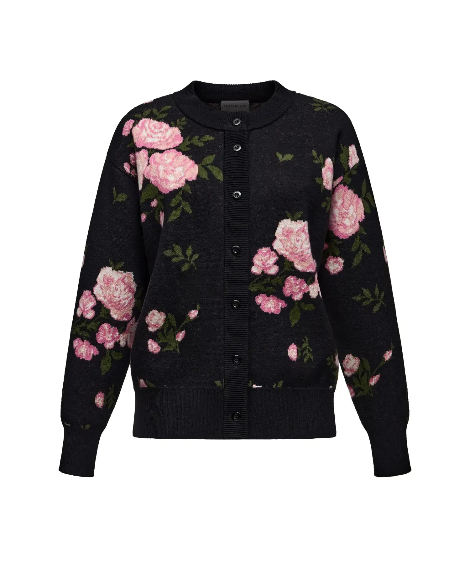 Holly, black cotton knitted set with pink medium flowers