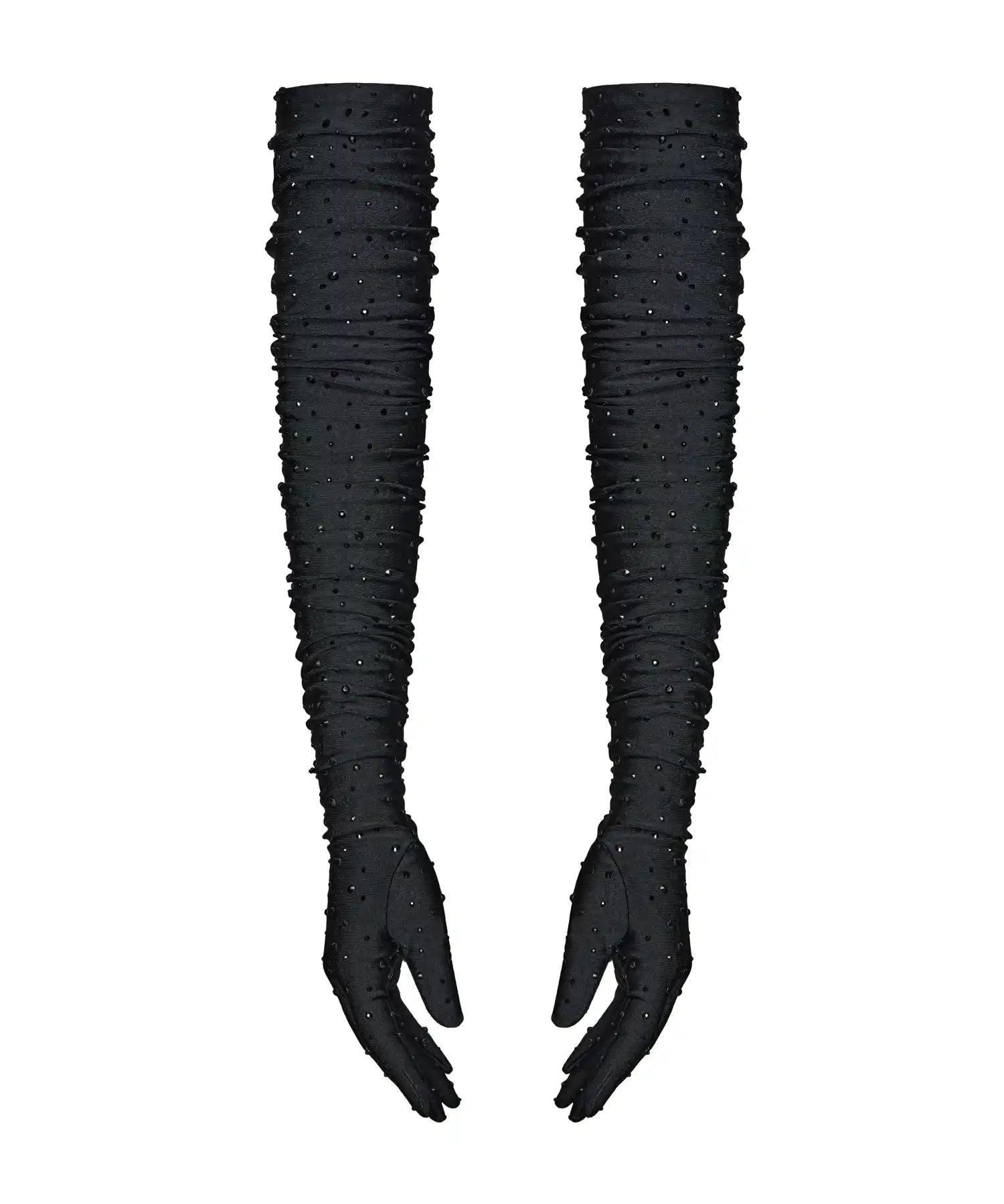 Liza, black biflex long gloves with rhinestones