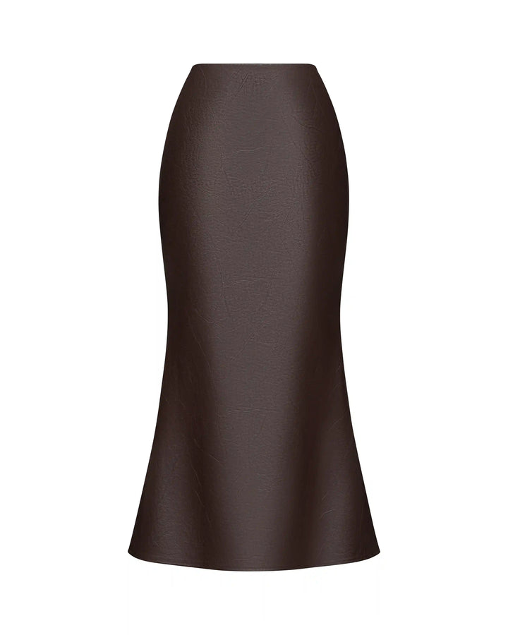 Judy-Kerelin, midi skirt and top made of chocolate eco-leather