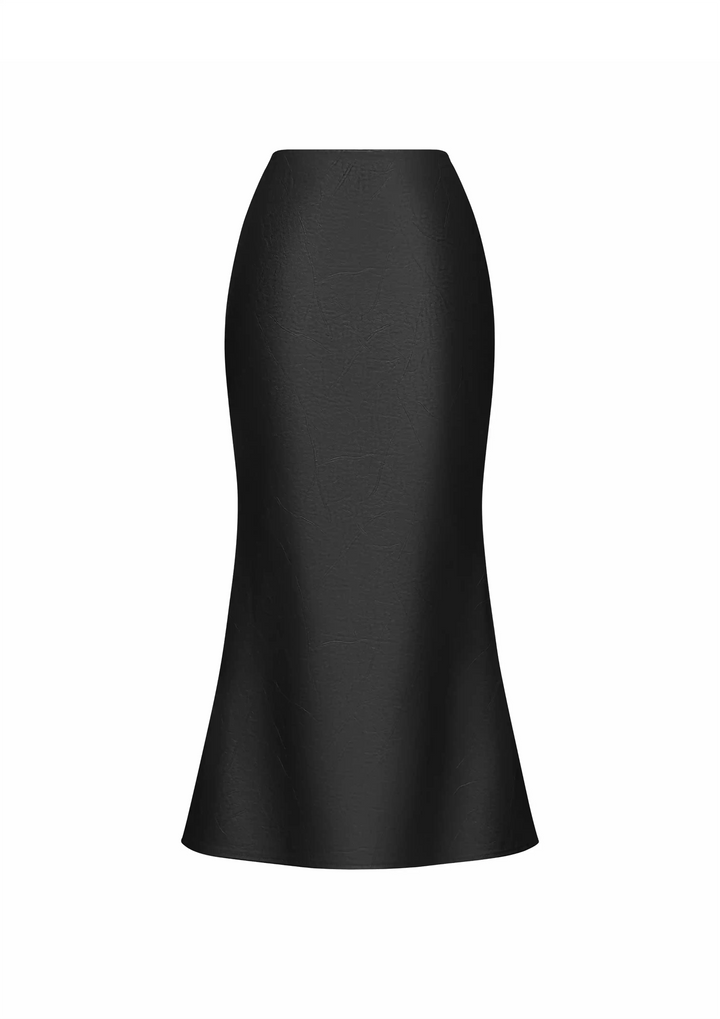 Judy-Kerelin, midi skirt and top made of black eco-leather