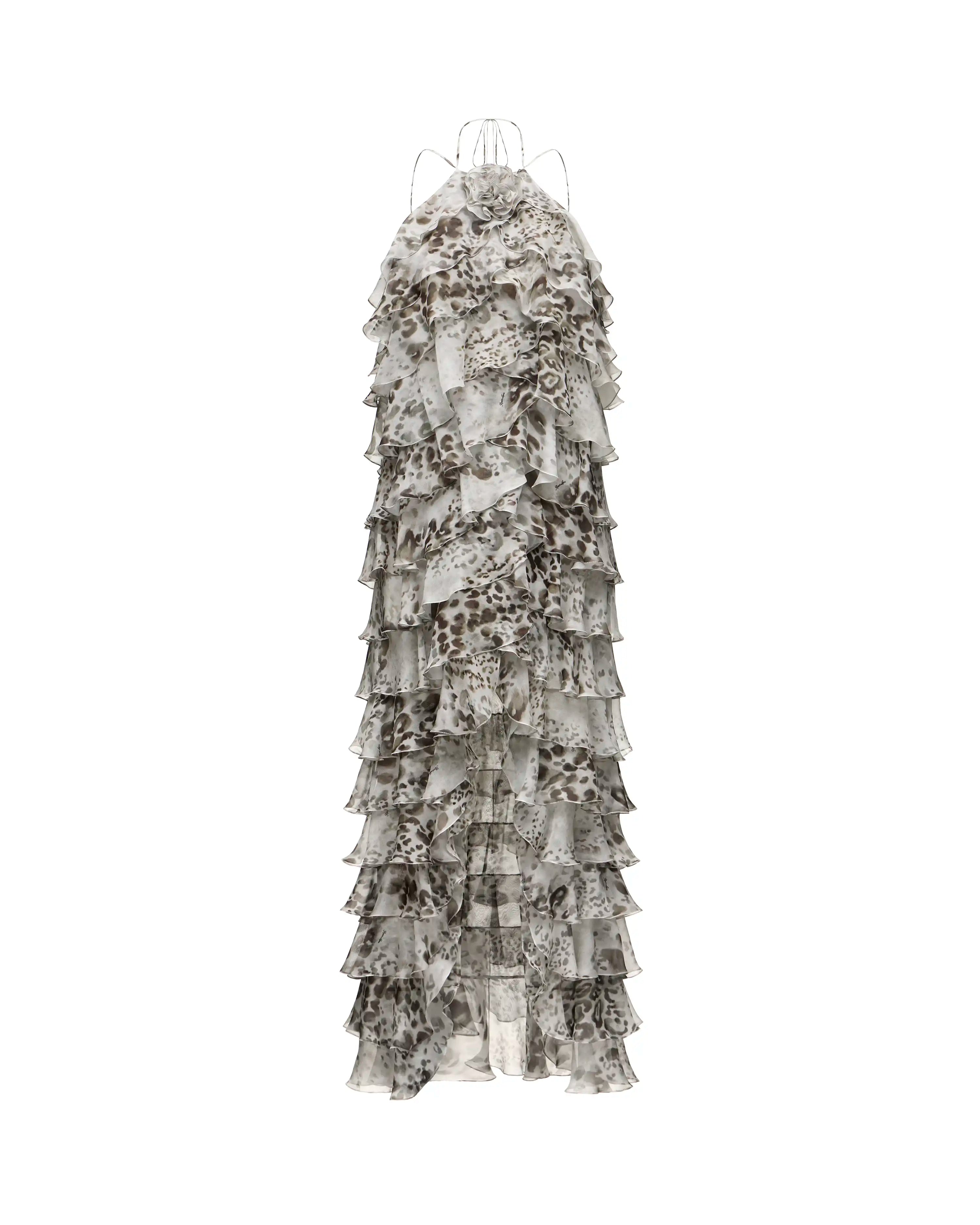 Dakota maxi, ivory chiffon maxi dress with animal print