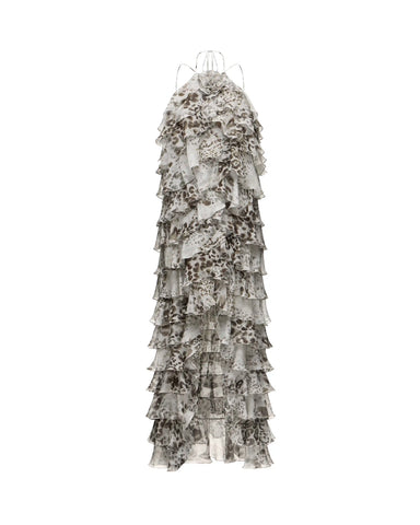 Dakota maxi, ivory chiffon maxi dress with animal print