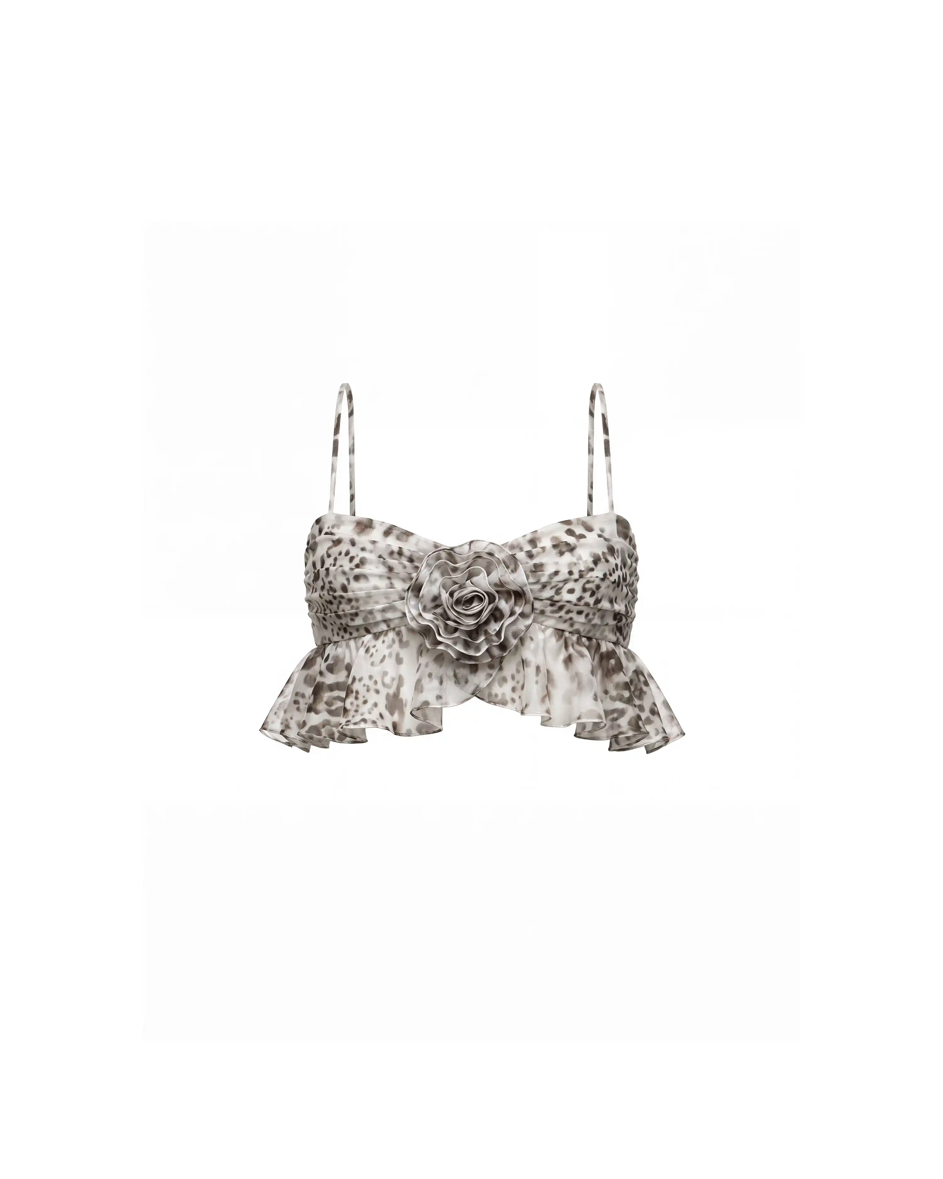 Willow top, ivory chiffon top with animal print
