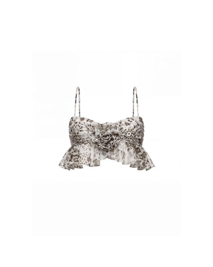 Willow top, ivory chiffon top with animal print