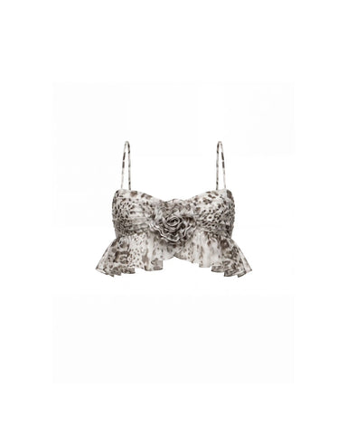 Willow top, ivory chiffon top with animal print
