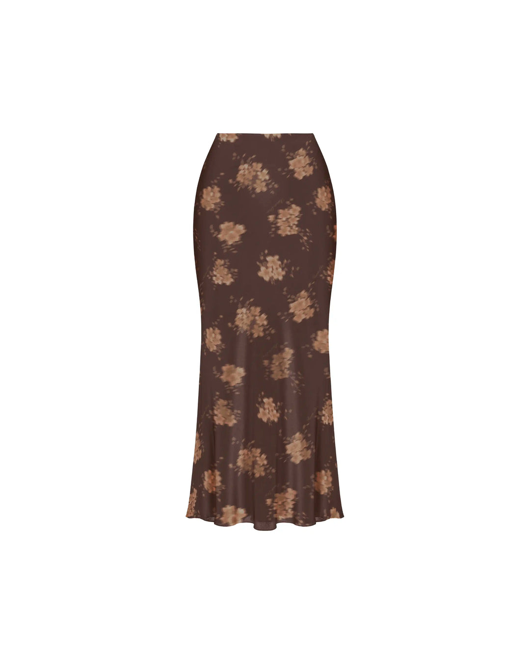 Kerelin midi, chocolate crepe de chine midi skirt with beige flowers