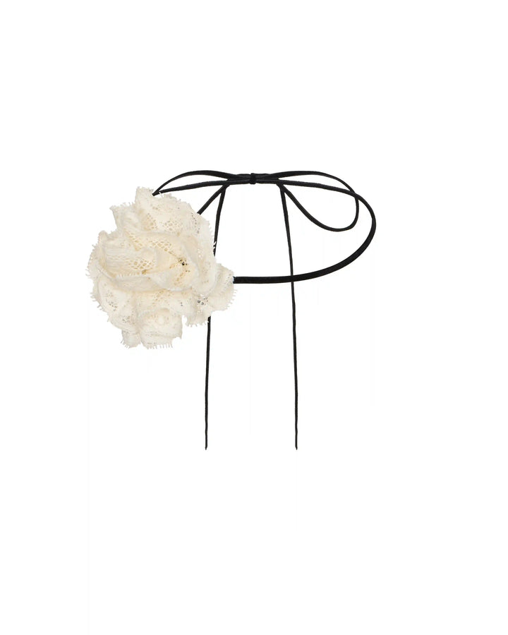 Lydia, сhoker with a rose made of ivory lace and a velvet ribbon, adjustable