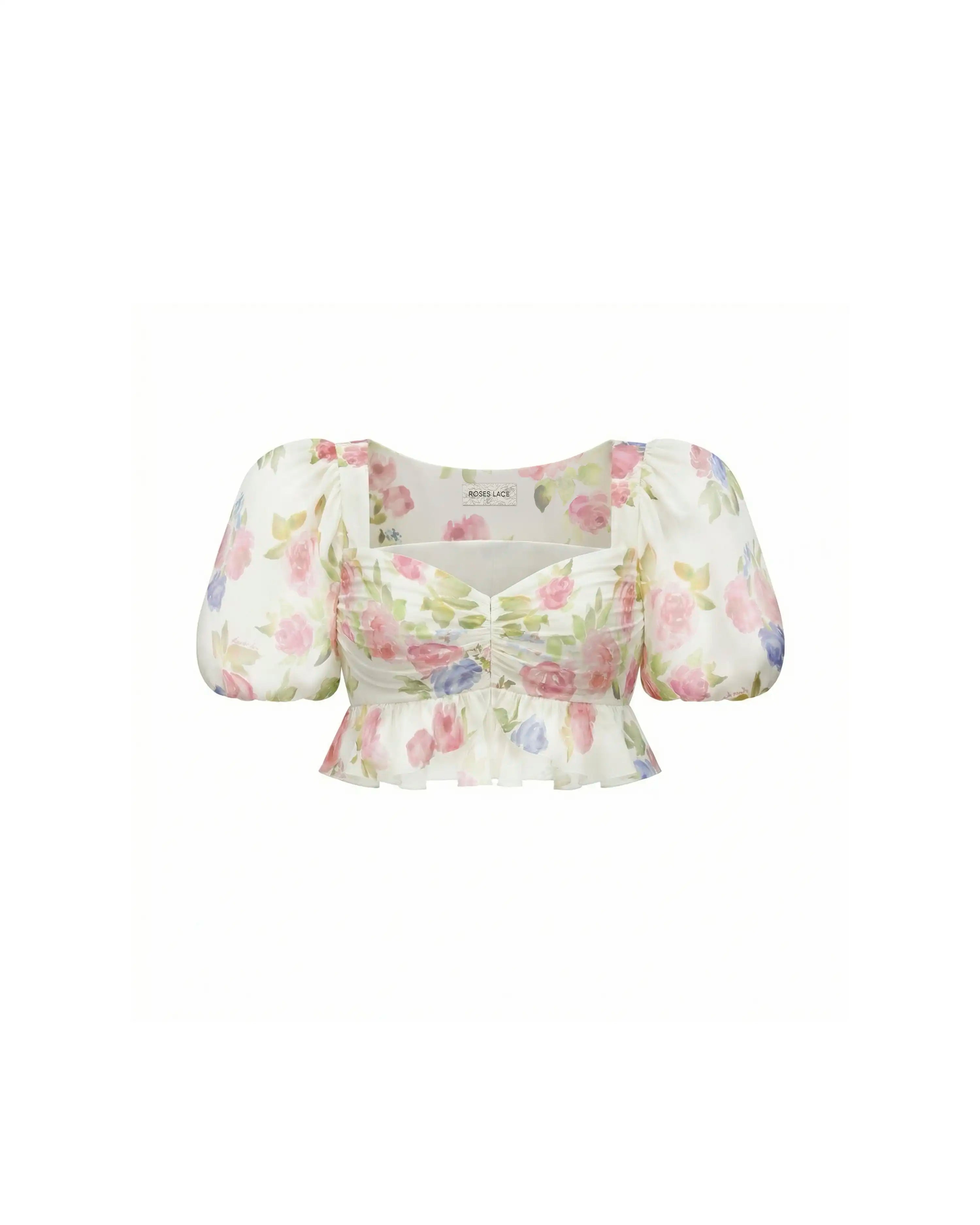 Melisa, milky chiffon crop top with a floral print