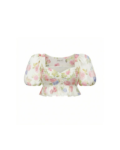 Melisa, milky chiffon crop top with a floral print