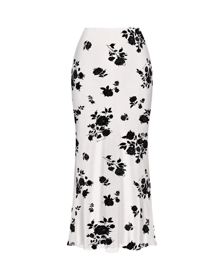 Kerelin midi, midi skirt made of ivory crepe de chine with floral print