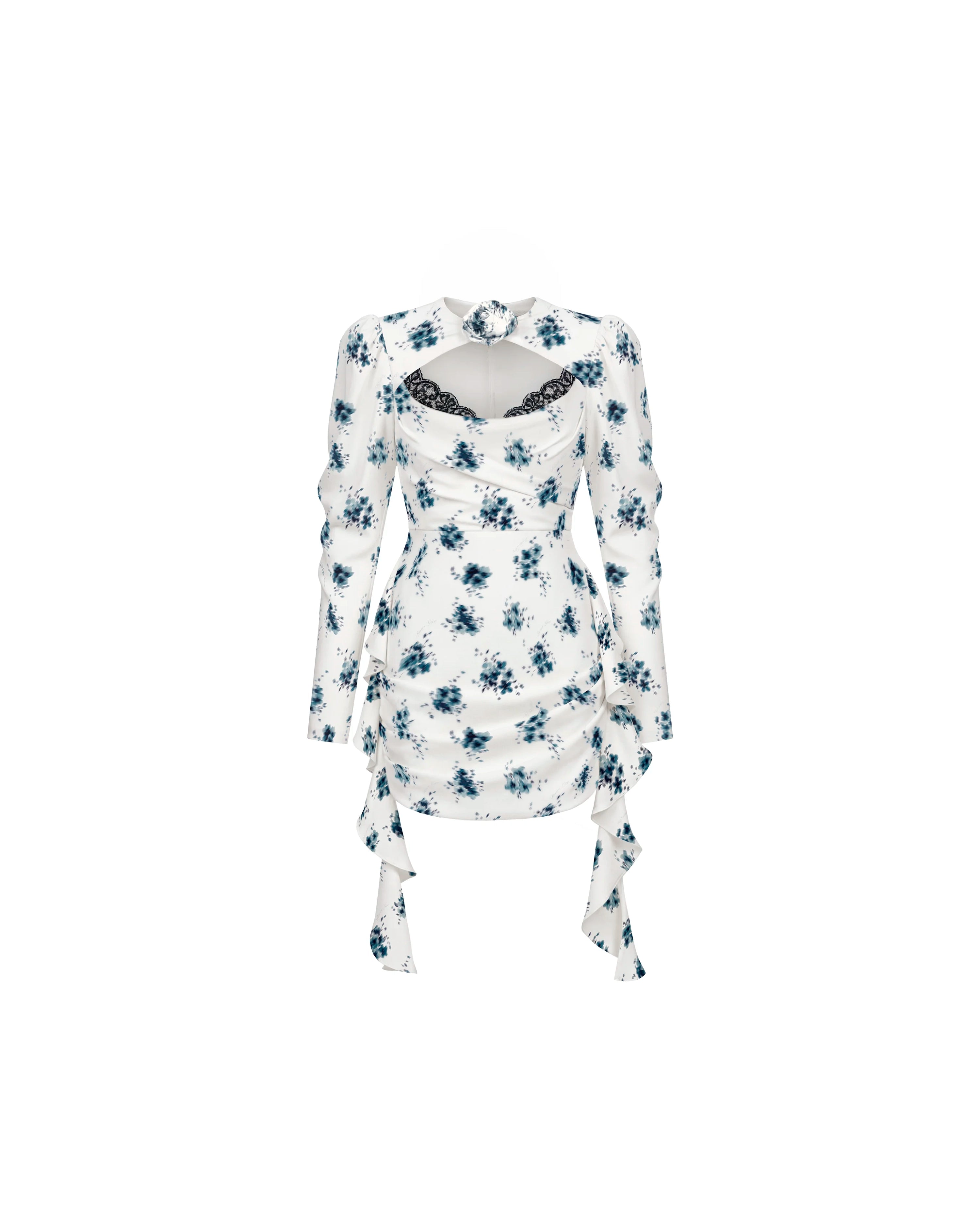 Macy mini, milky crepe de chine mini dress with floral print