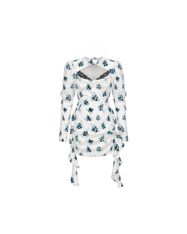 Macy mini, milky crepe de chine mini dress with floral print