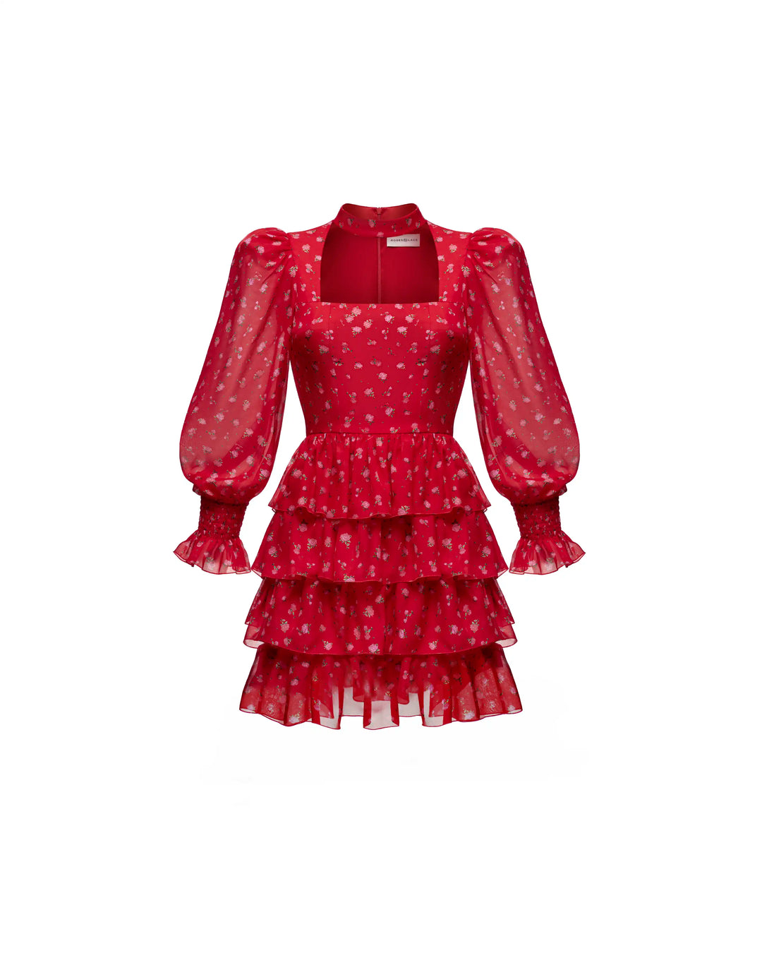 Valerie mini, red chiffon mini dress with floral print