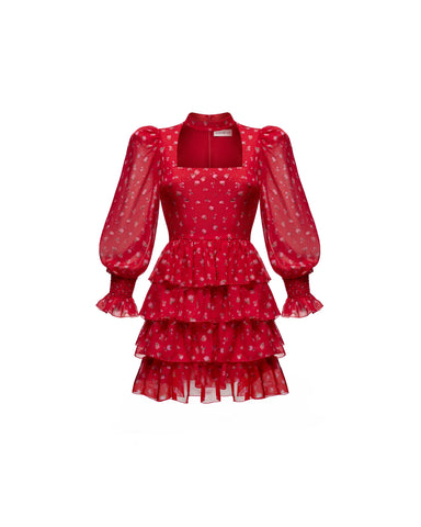 Valerie mini, red chiffon mini dress with floral print