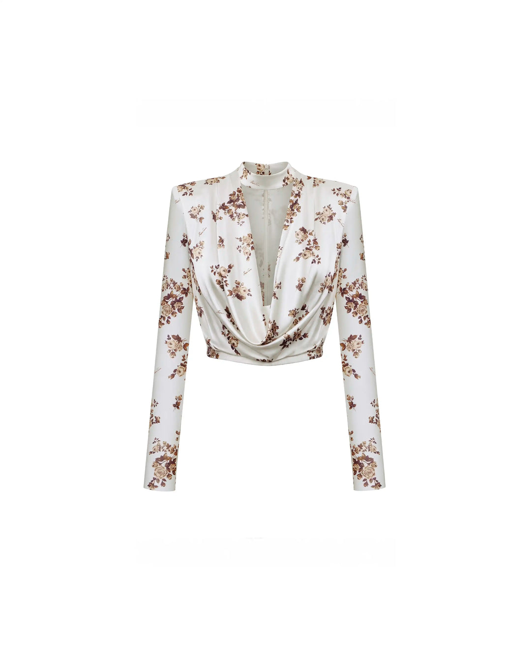 Emma top, milky satin top with brown flowers