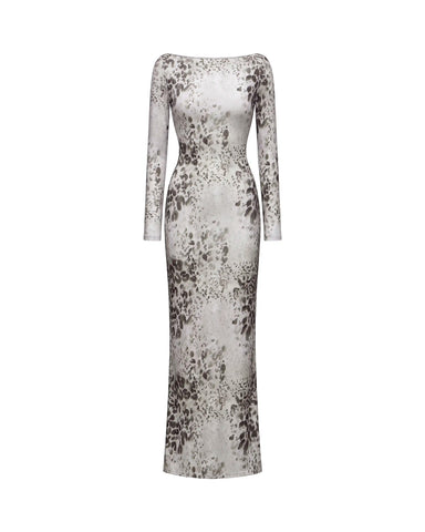 Monet maxi, ivory mesh maxi dress with animal print