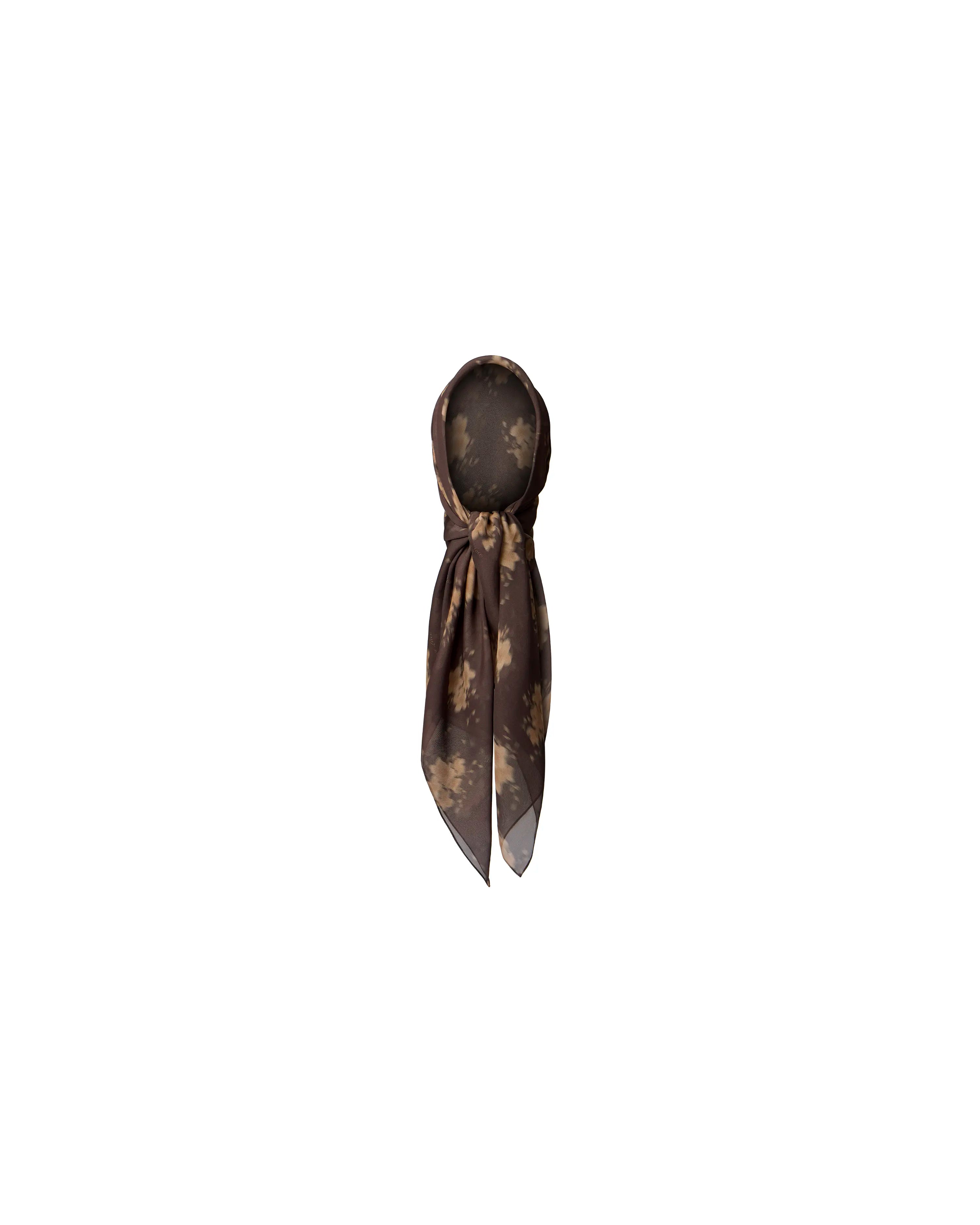 Leticia, beige chiffon headscarf with chocolate flowers