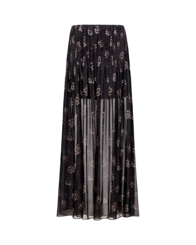 Iya, black chiffon maxi skirt with a medium-scale floral print