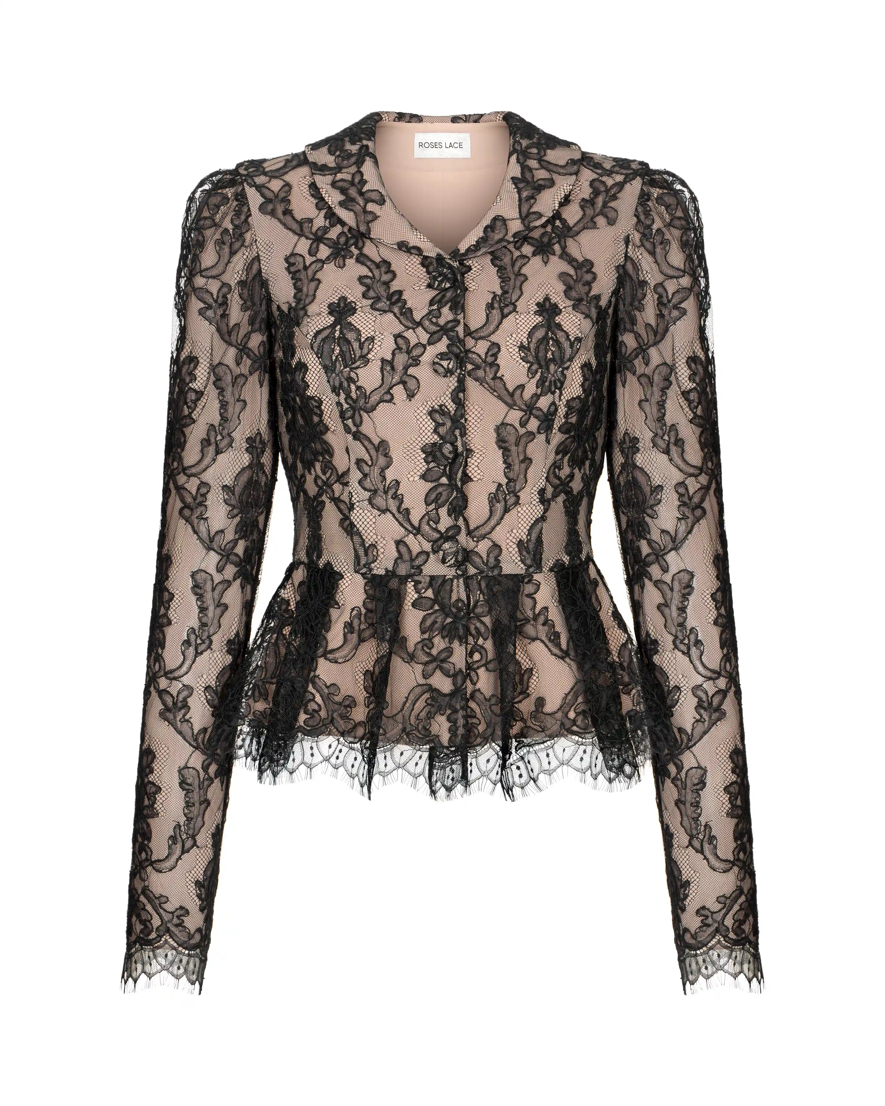 Si, jacket with a peplum made of black lace