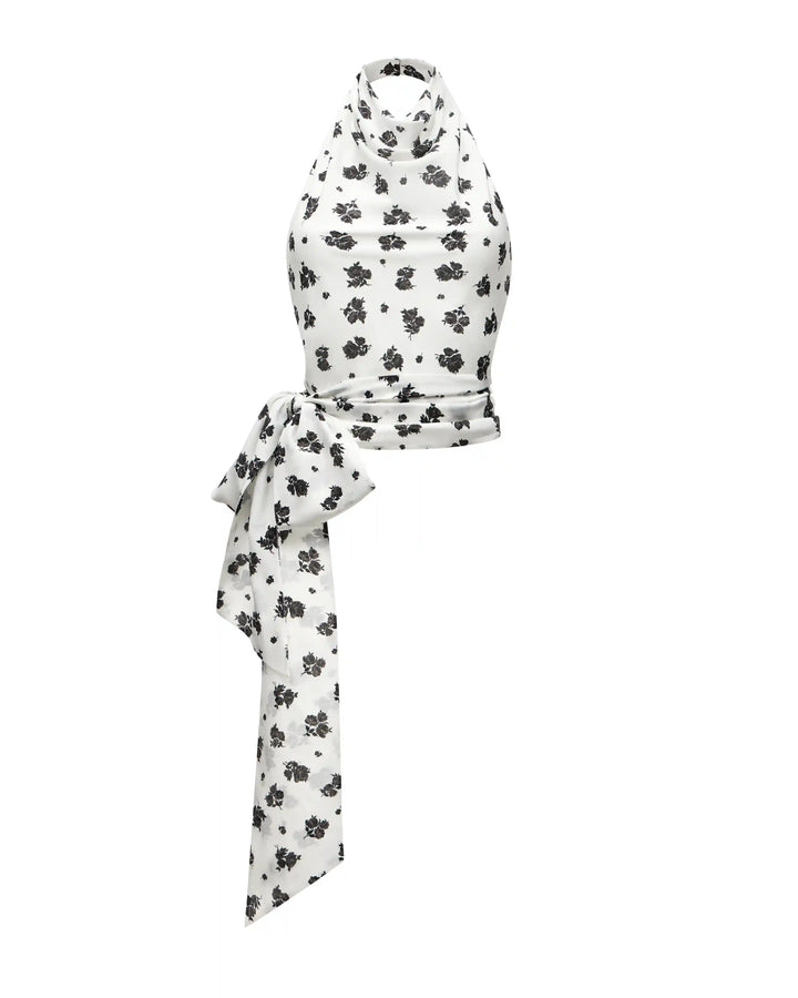 Eliana, top made of ivory crepe de chine with floral print