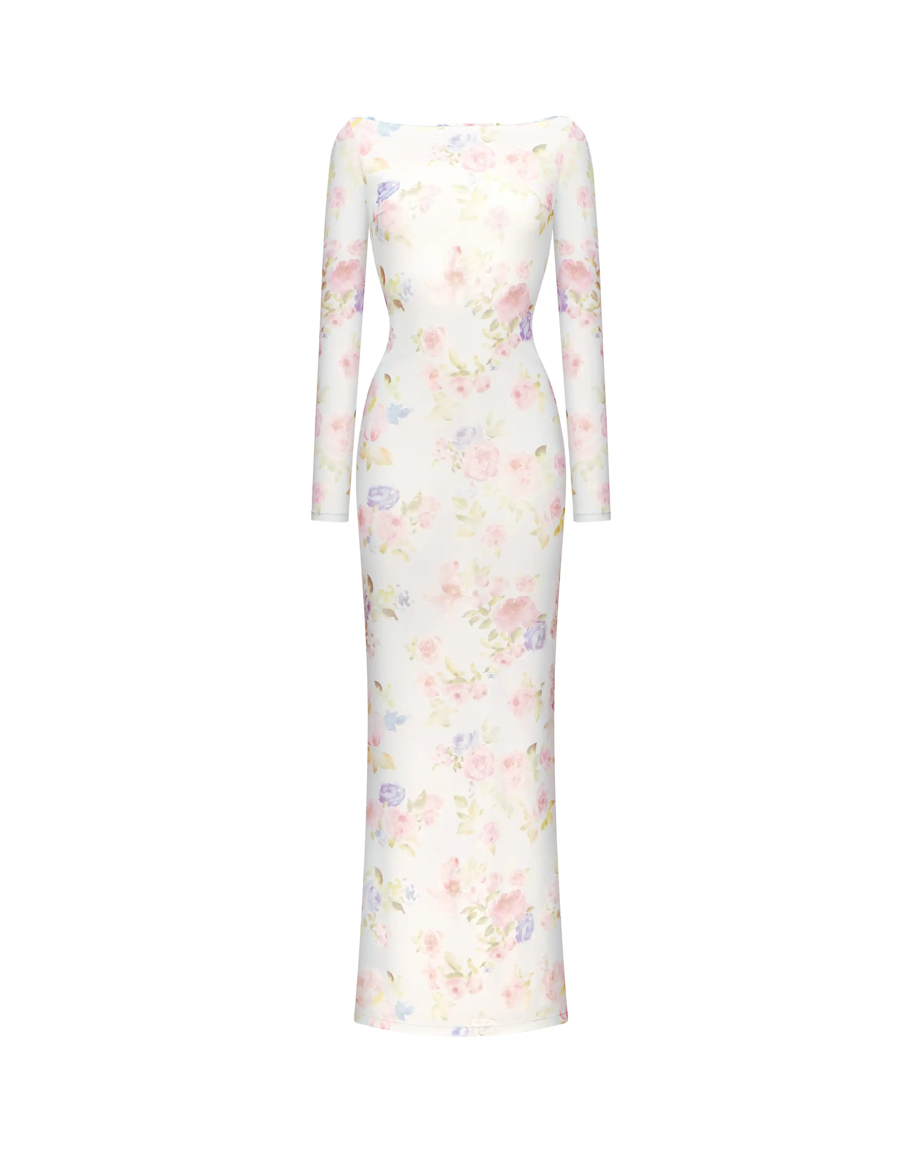 Monet maxi, milky mesh maxi dress with a floral print