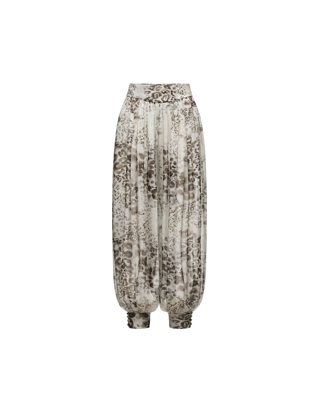 Evie, ivory chiffon pants with animal print