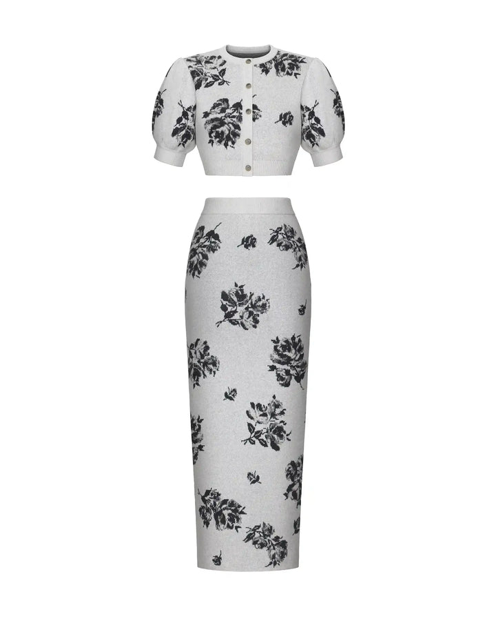 Charlize-Dorothy, knitted set made of gray cotton with floral print