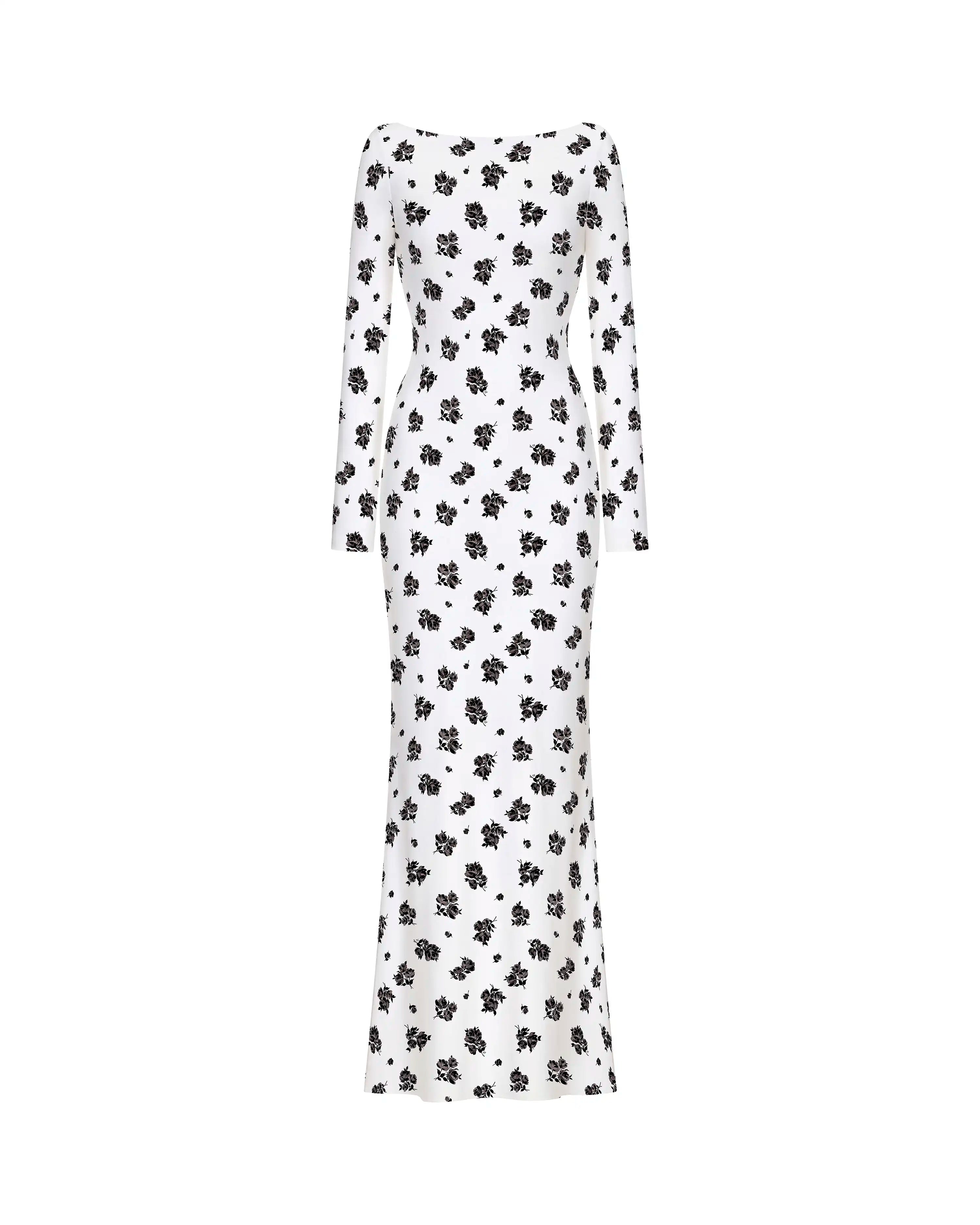 Netty maxi, midi dress in milky biflex with a floral print