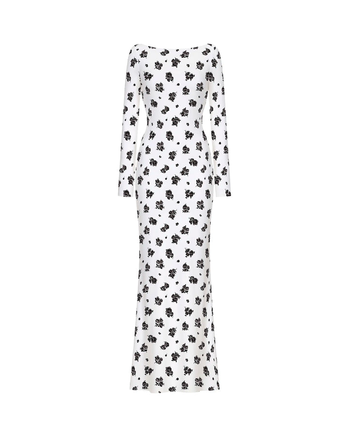 Netty maxi, midi dress in milky biflex with a floral print