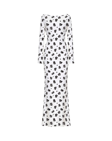 Netty maxi, midi dress in milky biflex with a floral print