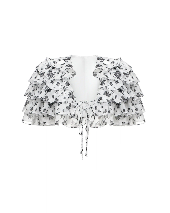 Muza, crop top made of ivory chiffon with floral print