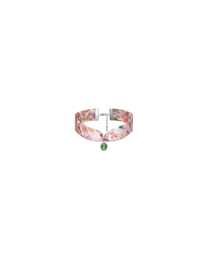 Arin, choker with a pendant in milk chiffon with a floral print