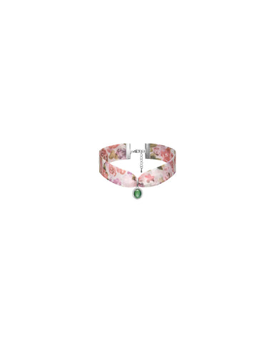 Arin, choker with a pendant in milk chiffon with a floral print