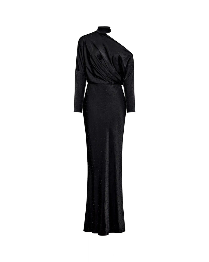 Anika maxi, maxi dress made of black rayon with rhinestones