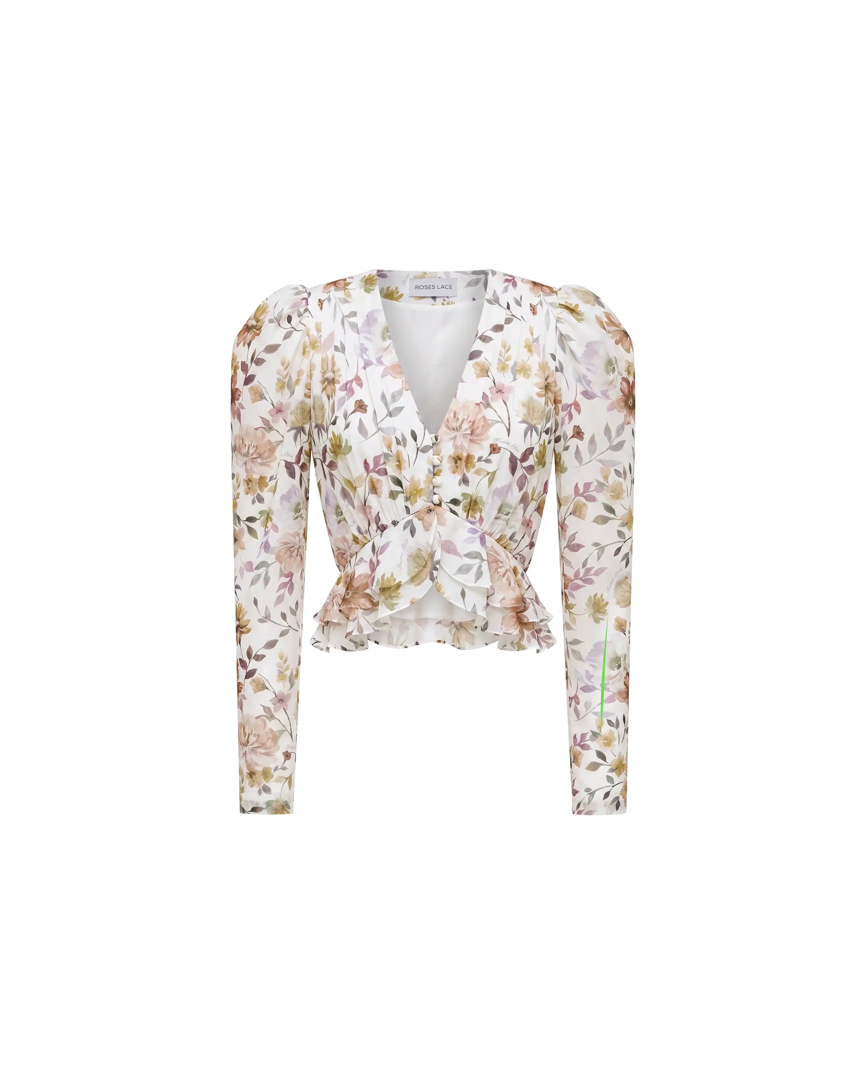 Carolina, milky chiffon blouse with multicolor floral print