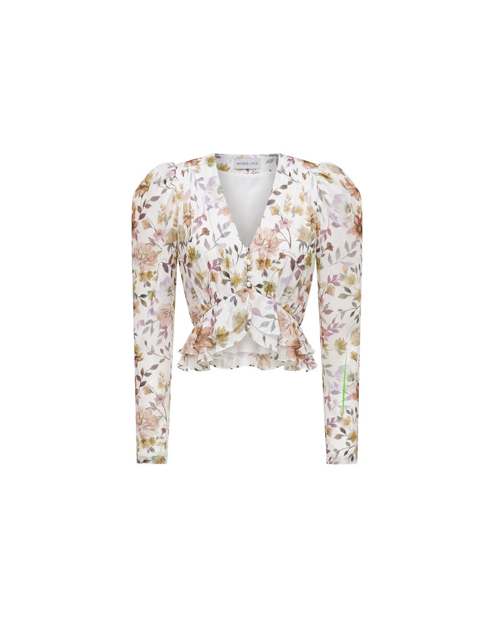 Carolina, milky chiffon blouse with multicolor floral print