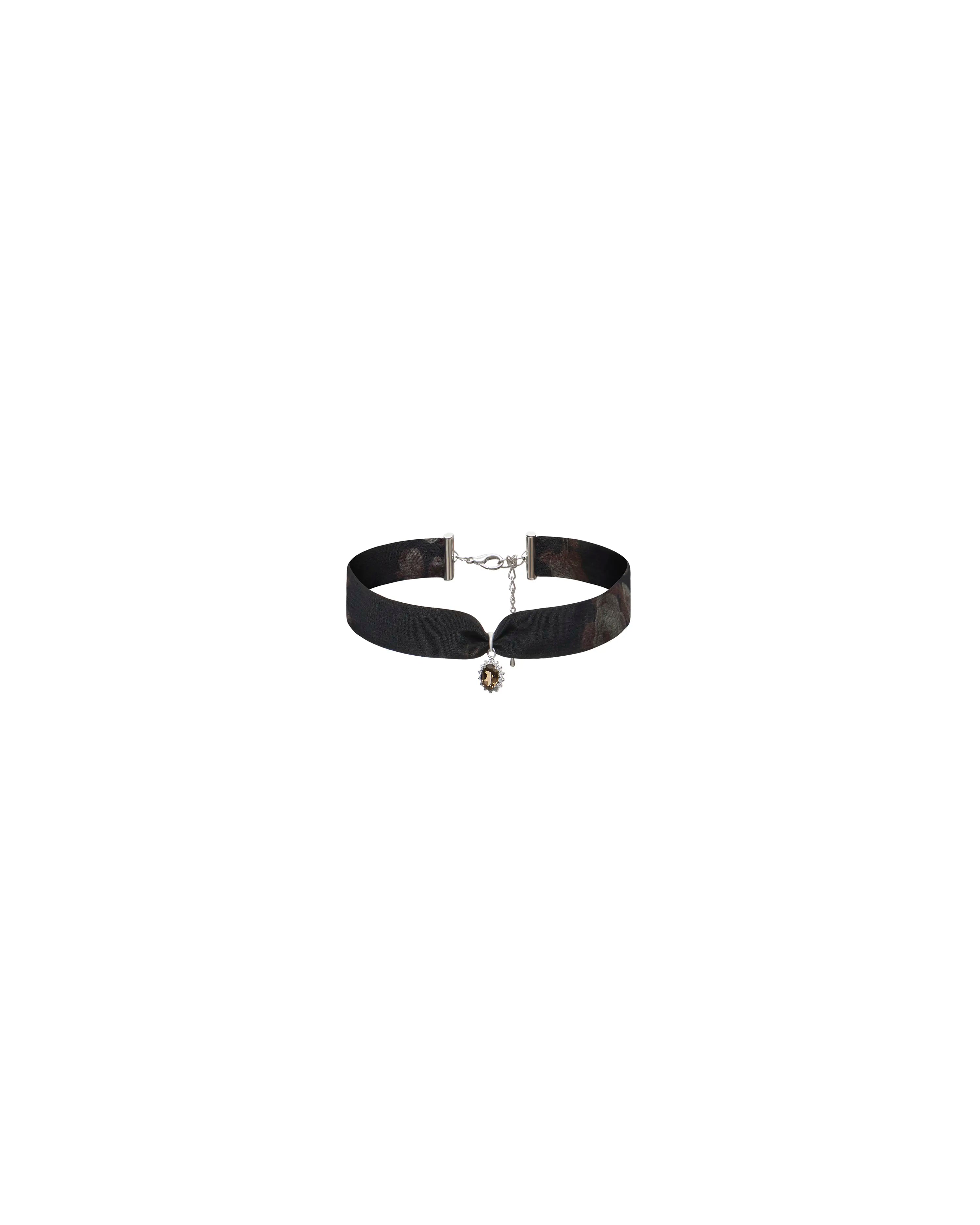 Arin, black crepe de chine choker with pendant and brown flowers