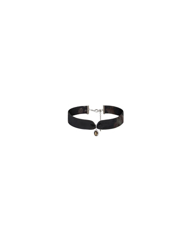 Arin, black crepe de chine choker with pendant and brown flowers