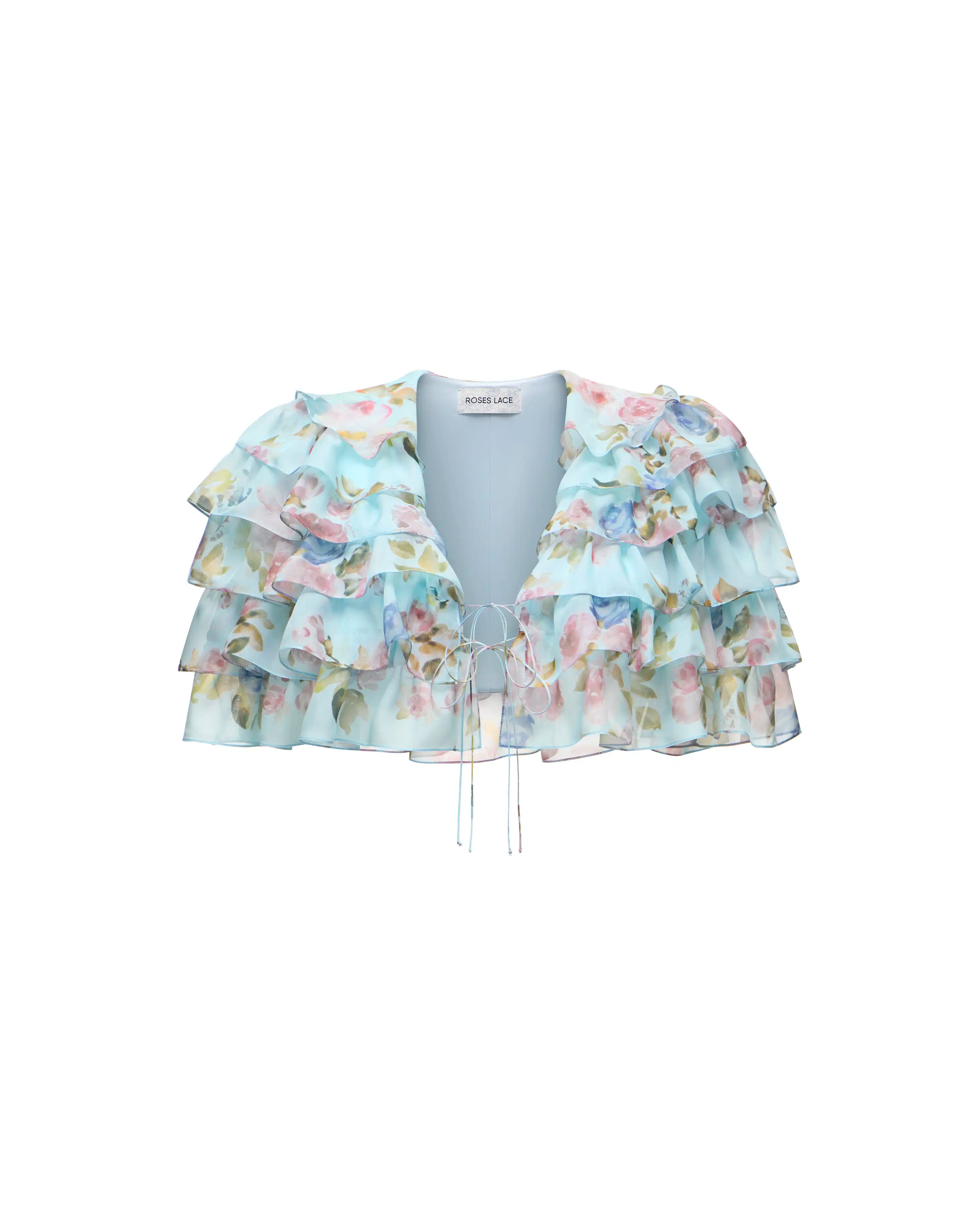 Muza, blue chiffon crop top with a floral print