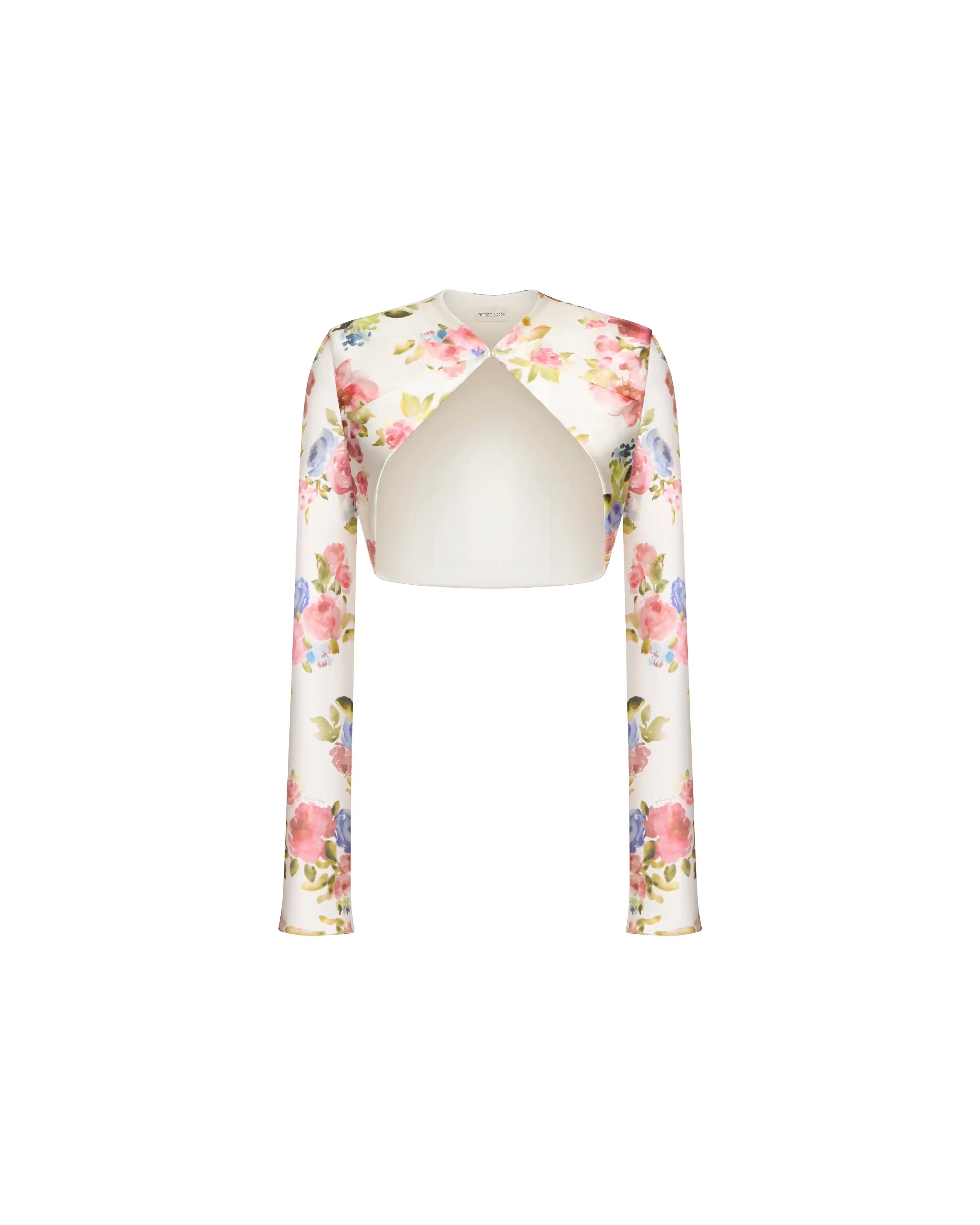 Cherry, milky satin jacket with a floral print