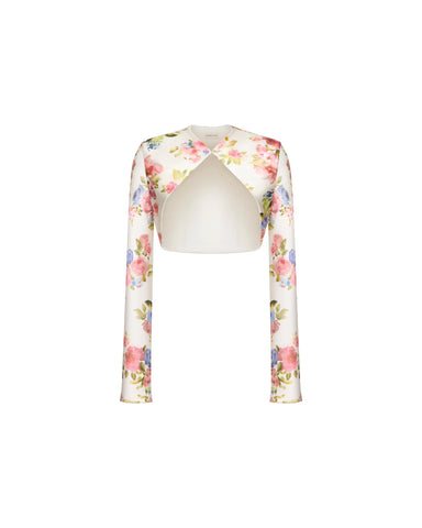 Cherry, milky satin jacket with a floral print