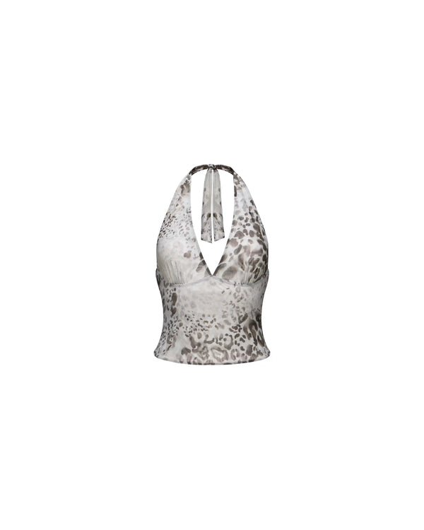 Lina, ivory mesh top with animal print