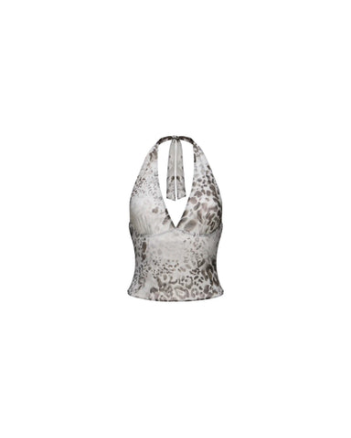 Lina, ivory mesh top with animal print