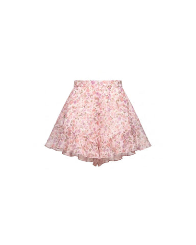 Audrie, shorts with ruffles in milky chiffon with a floral print