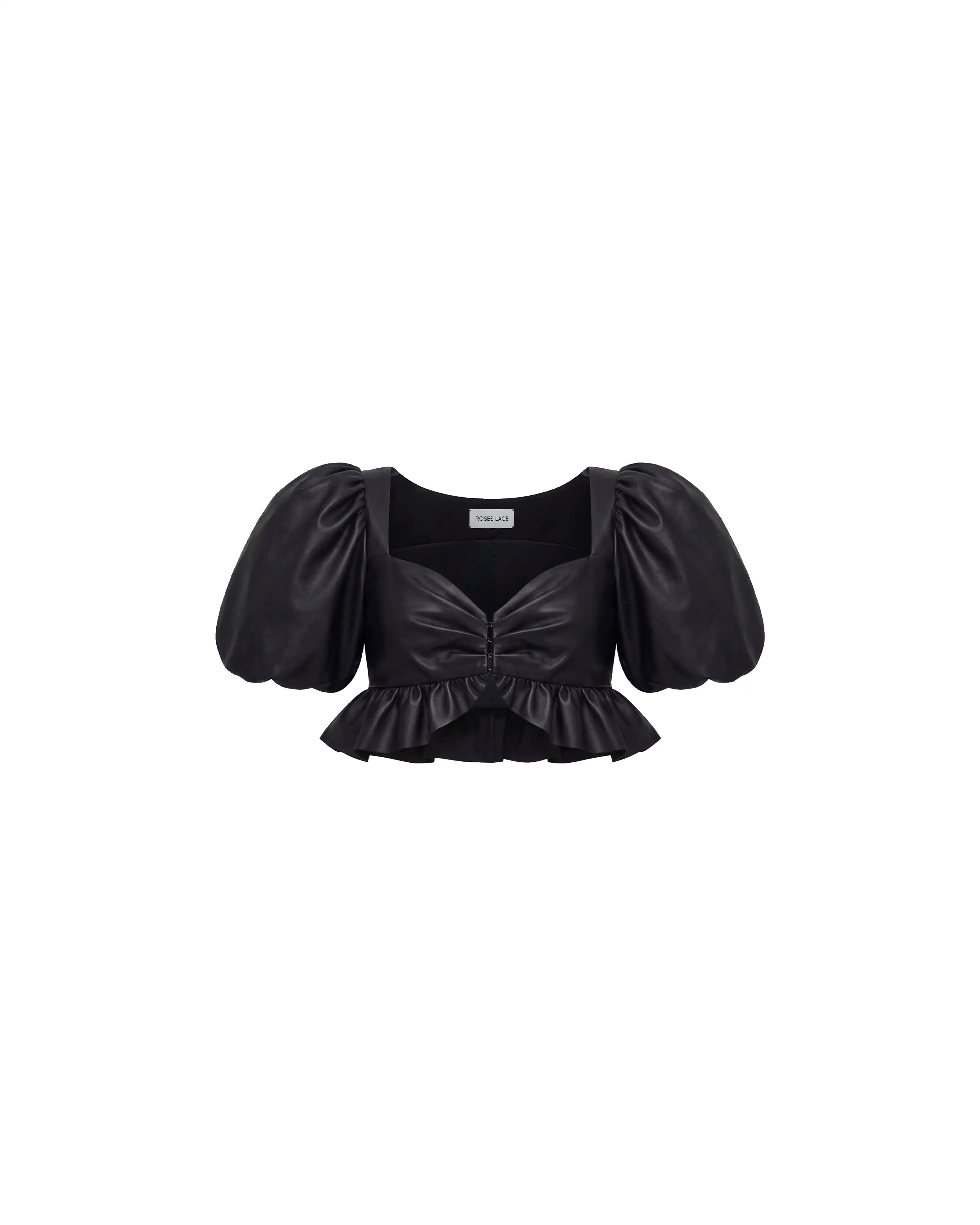 Melisa top, crop top in black leather