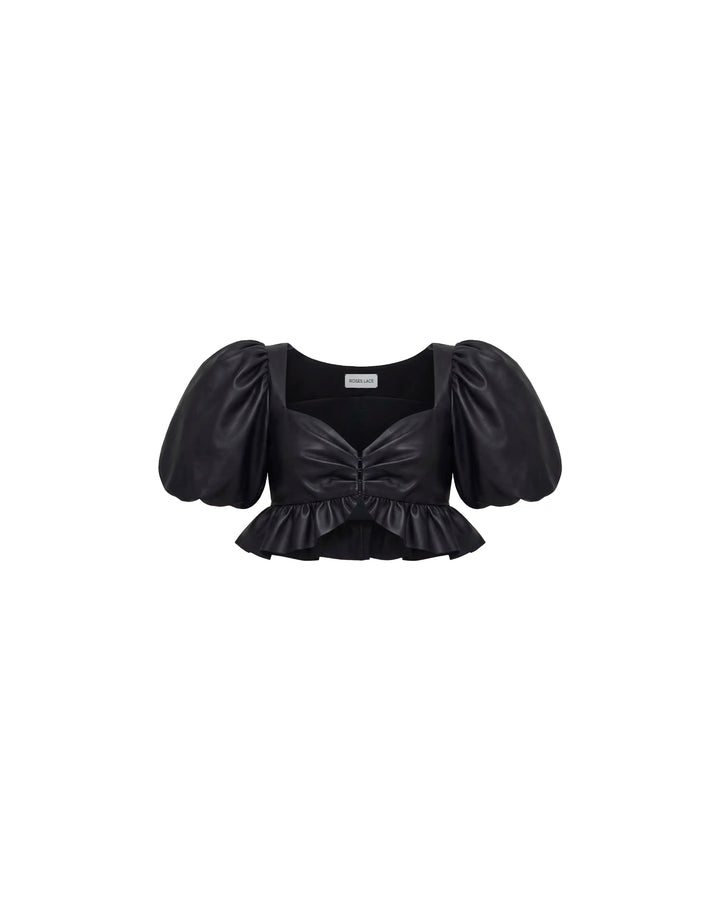 Melisa top, crop top in black leather
