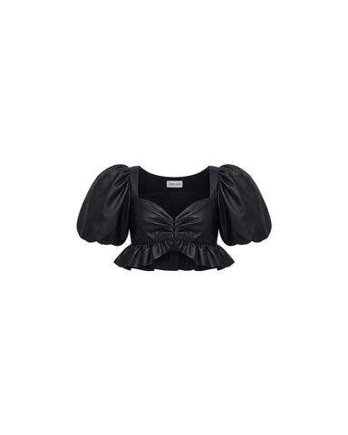 Melisa top, crop top in black leather