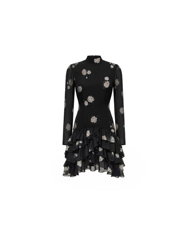 Stella mini, mini dress in black chiffon with a floral print