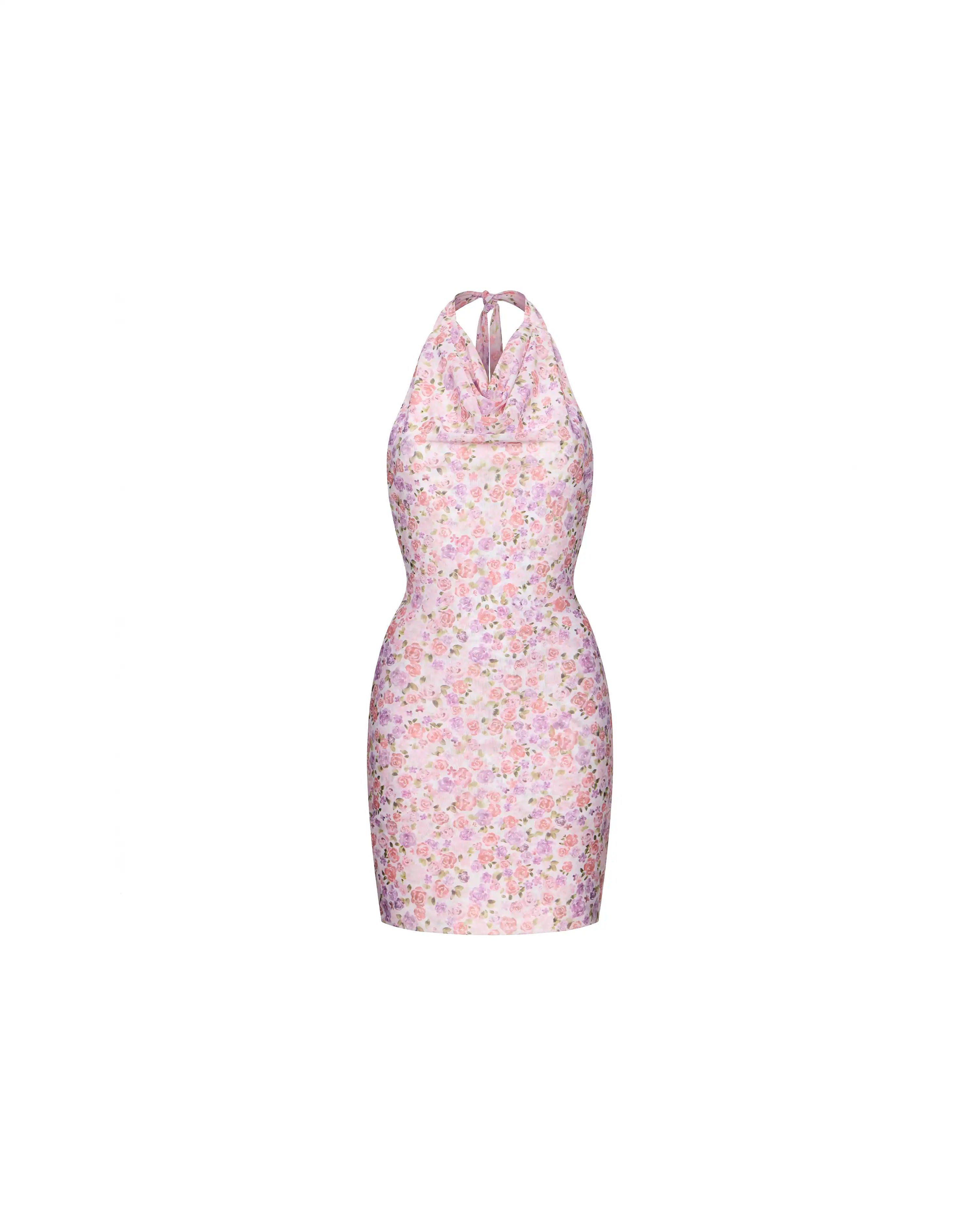 Esty mini, mini dress in milk mesh with a floral print